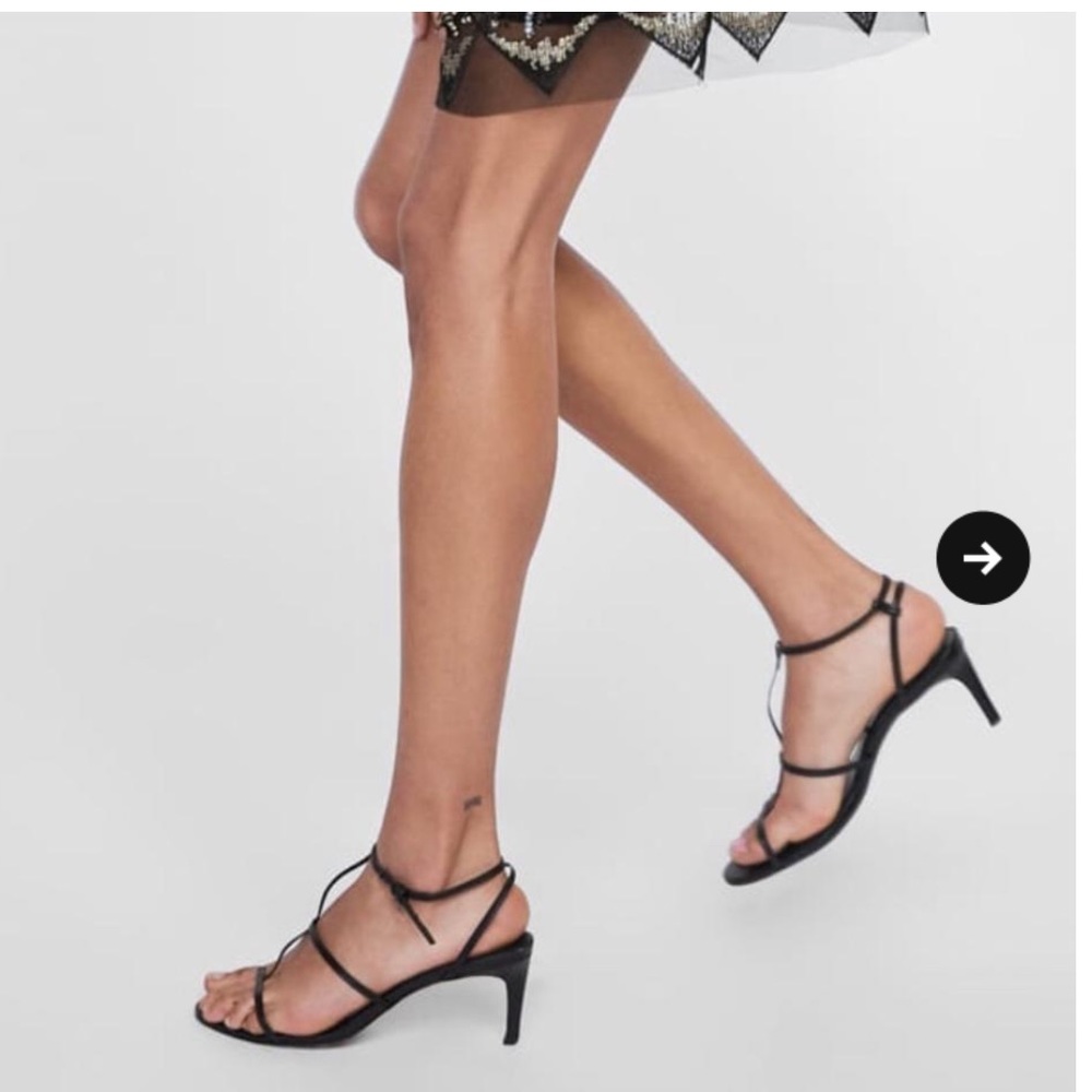 Zara strappy leather heeled sandals in black